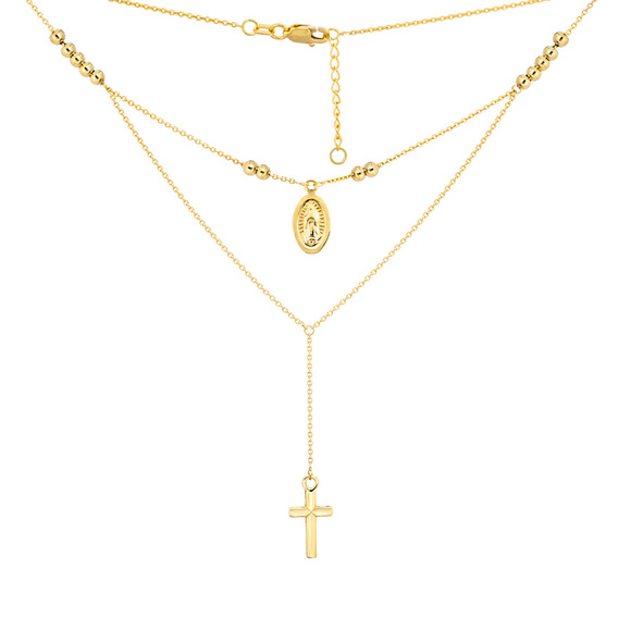 14K Solid Gold Tricolor Virgin Mary/Cross Necklace